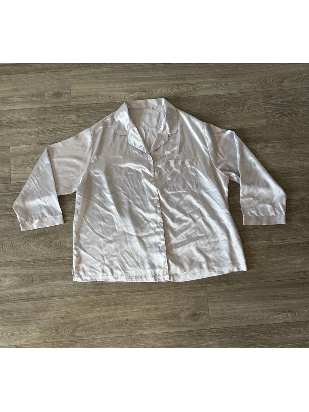 Lavender Satin Pajama Top Womens Plus Size Silky Button Up Sleep Shirt Y2K 2XL
